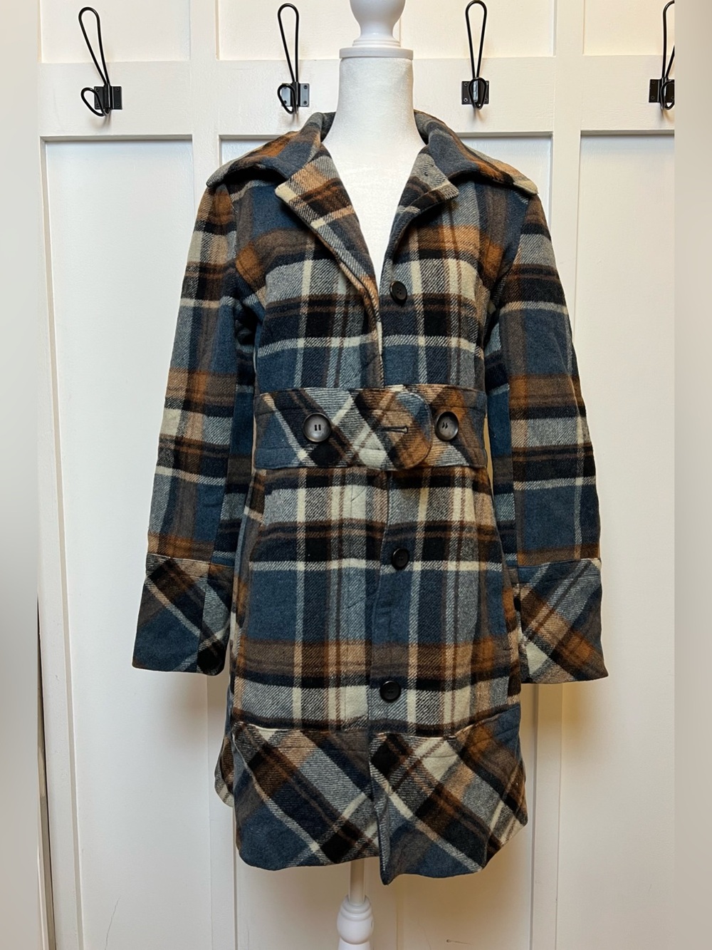 Vintage Delias M 90s Y2K Winter Fall Coat Jacket Brown Blue Gray Preppy Peacoat